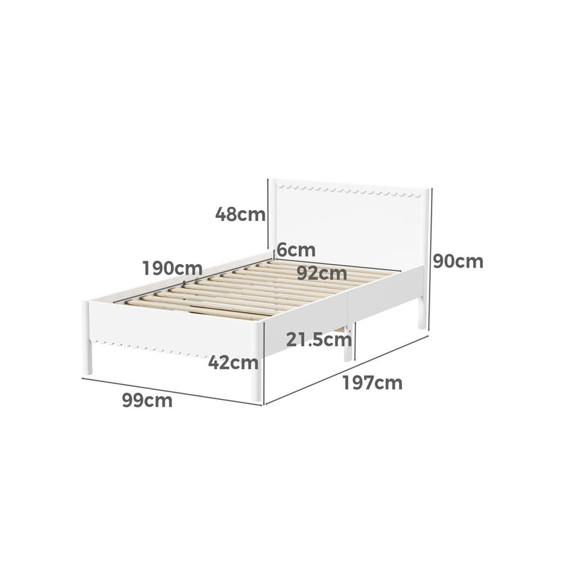 Oikiture Scalloped Bed Wooden Kids Bed Frame Wood Timber Single White