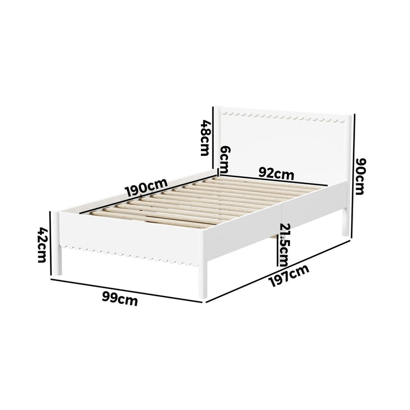 Oikiture Scalloped Bed Wooden Kids Bed Frame Wood Timber Single White
