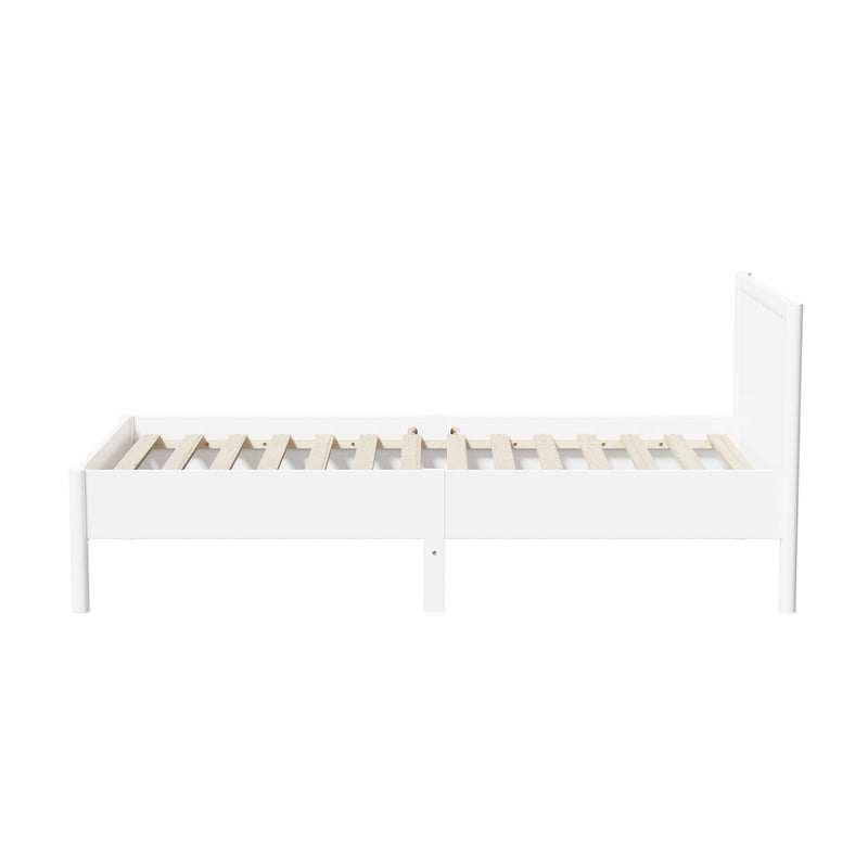 Oikiture Scalloped Bed Wooden Kids Bed Frame Wood Timber Single White