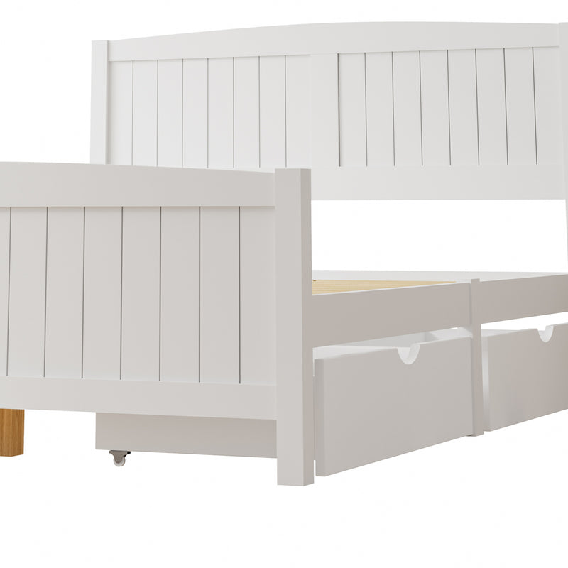 Oikiture Wooden Bed Frame Double Size with Trundle Drawers White