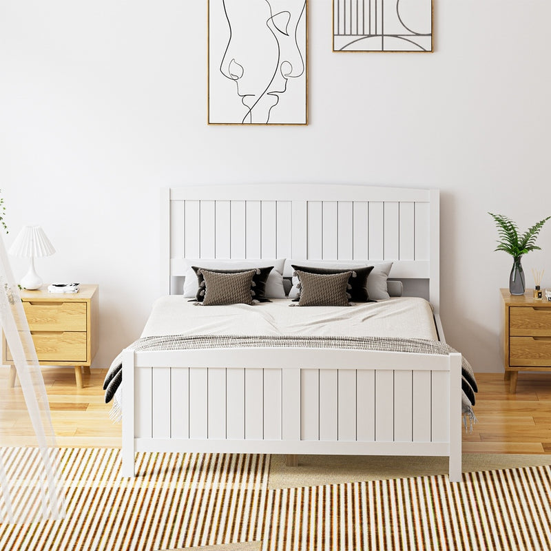 Oikiture Bed Frame Double Size Timber Platform White