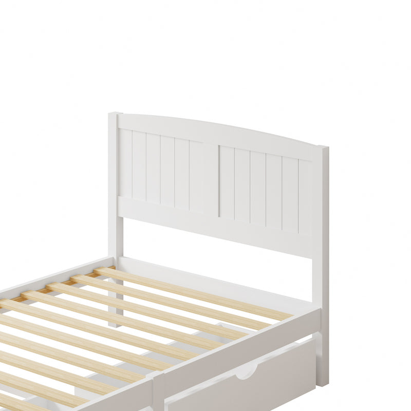 Oikiture Wooden Bed Frame King Single with Trundle Drawers White