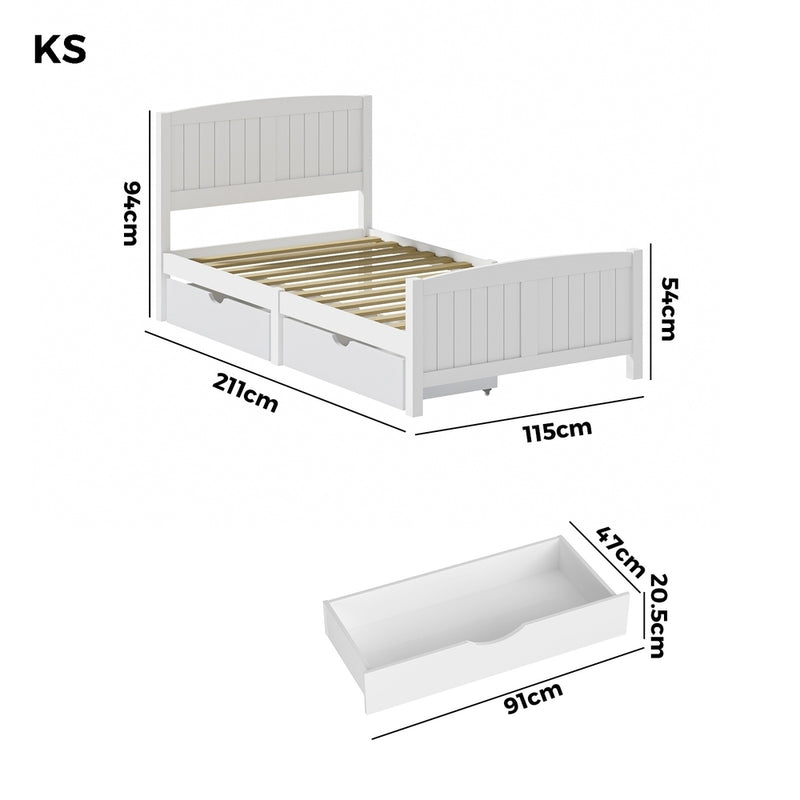 Oikiture Wooden Bed Frame King Single with Trundle Drawers White