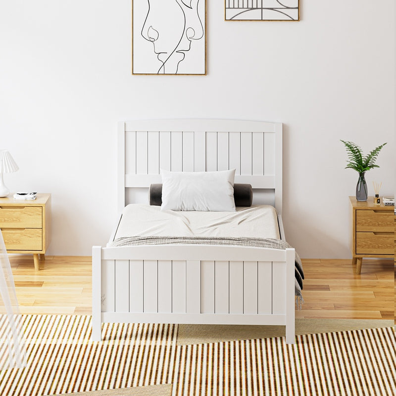 Oikiture Bed Frame King Singe Size Timber Platform White