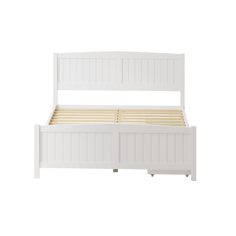 Oikiture Wooden Bed Frame Queen Size with Trundle Drawers White
