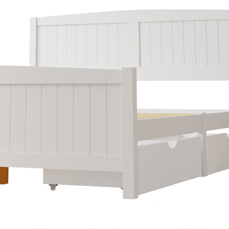 Oikiture Wooden Bed Frame Queen Size with Trundle Drawers White