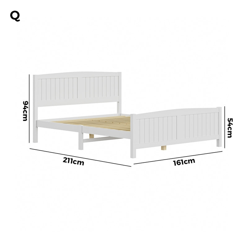 Oikiture Bed Frame Queen Size Timber Platform White