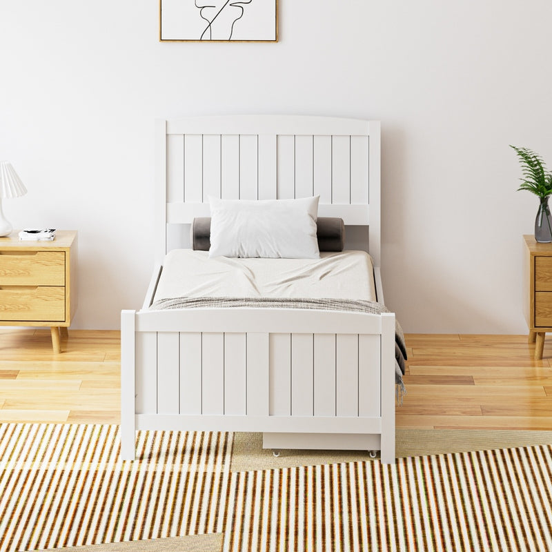 Oikiture Wooden Bed Frame Single Size with Trundle Drawers White