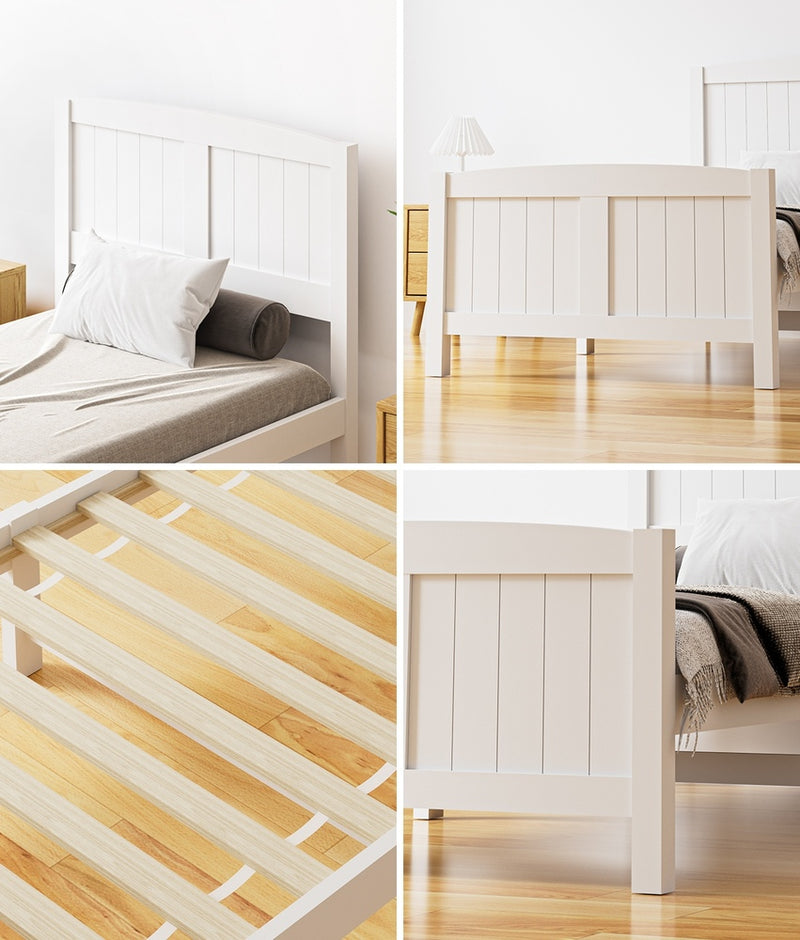 Oikiture Bed Frame Singe Size Timber Platform White