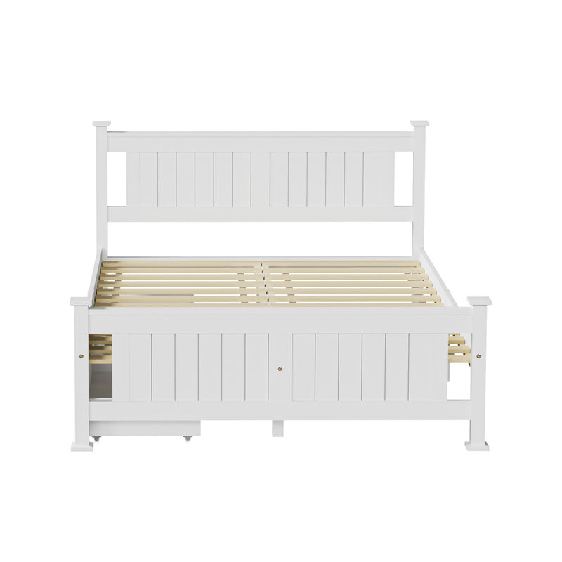 Oikiture Wood Double Bed Frame with 2 Storage Drawers White