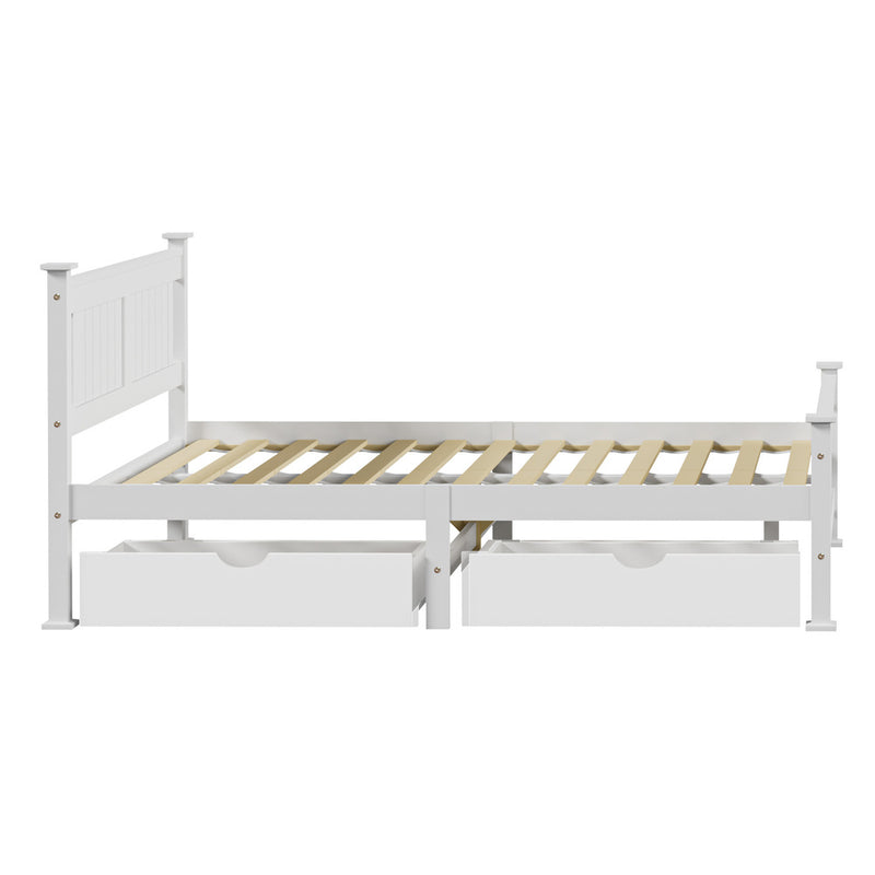 Oikiture Wood Double Bed Frame with 2 Storage Drawers White