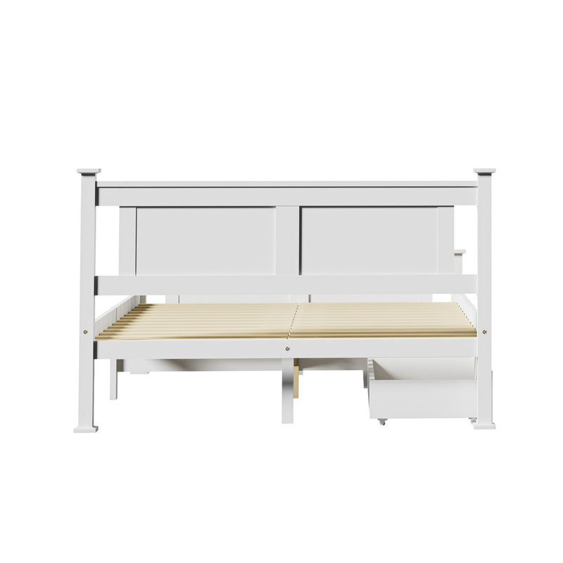 Oikiture Wood Double Bed Frame with 2 Storage Drawers White