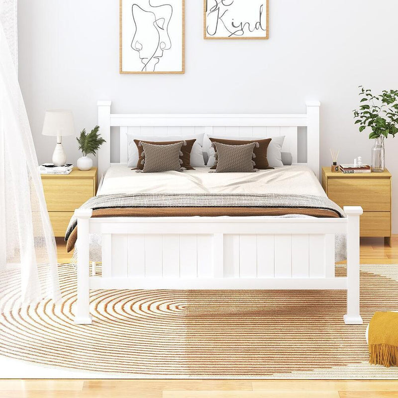 Oikiture Wood Double Bed Frame with 2 Storage Drawers White