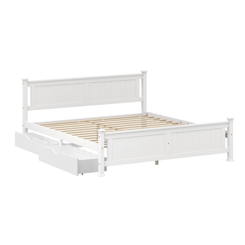 Oikiture Wood King Bed Frame with 2 Storage Drawers White
