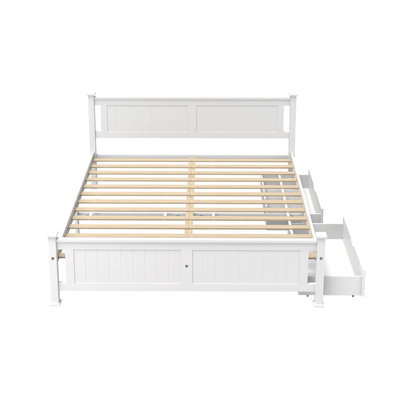 Oikiture Wood King Bed Frame with 2 Storage Drawers White