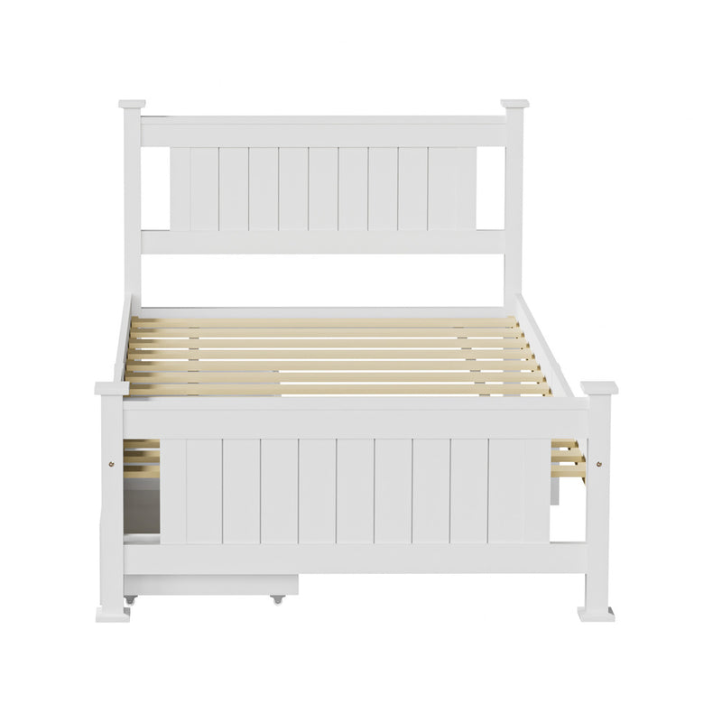 Oikiture Wood King Single Bed Frame with 2 Storage Drawers White