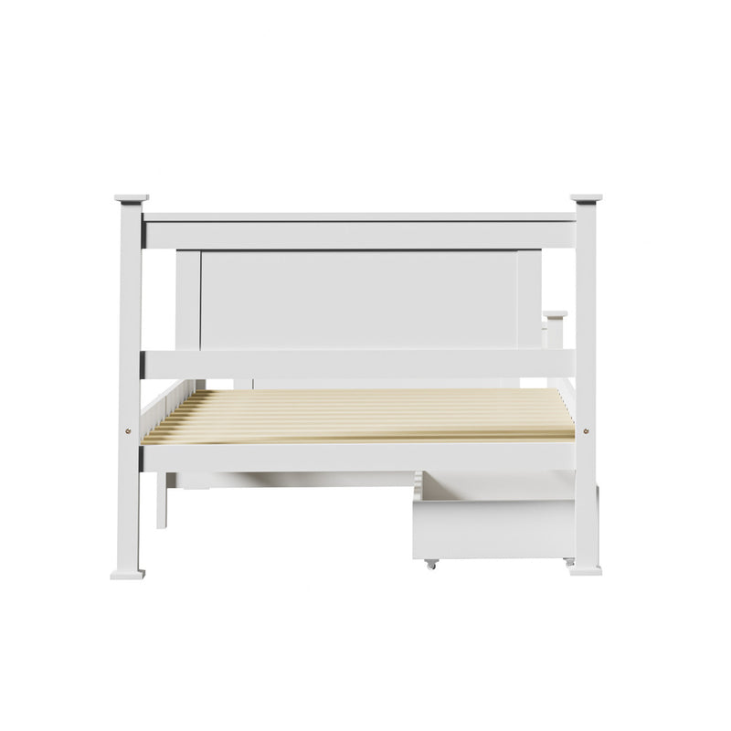 Oikiture Wood King Single Bed Frame with 2 Storage Drawers White