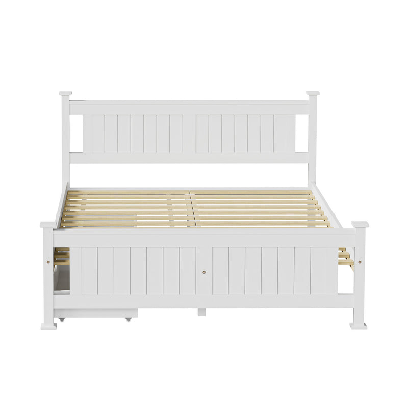 Oikiture Wood Queen Bed Frame with 2 Storage Drawers White