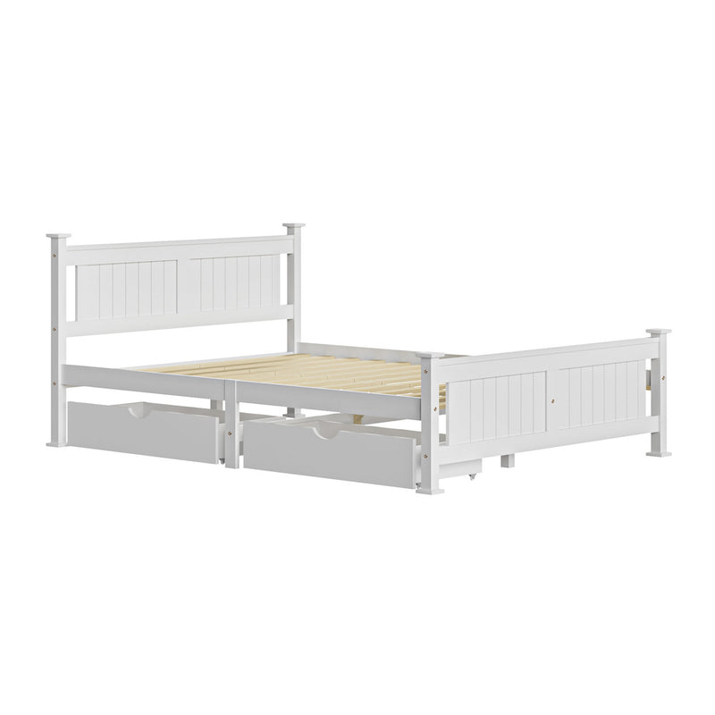 Oikiture Wood Queen Bed Frame with 2 Storage Drawers White
