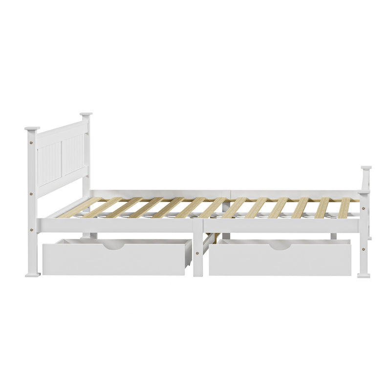Oikiture Wood Queen Bed Frame with 2 Storage Drawers White