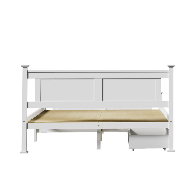 Oikiture Wood Queen Bed Frame with 2 Storage Drawers White