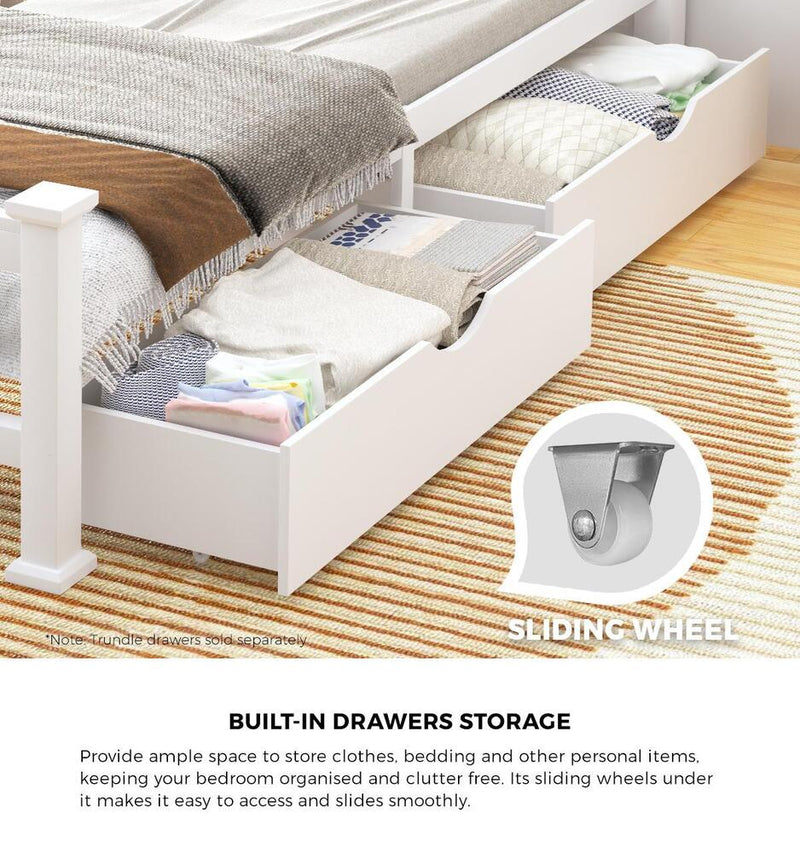 Oikiture Wood Queen Bed Frame with 2 Storage Drawers White
