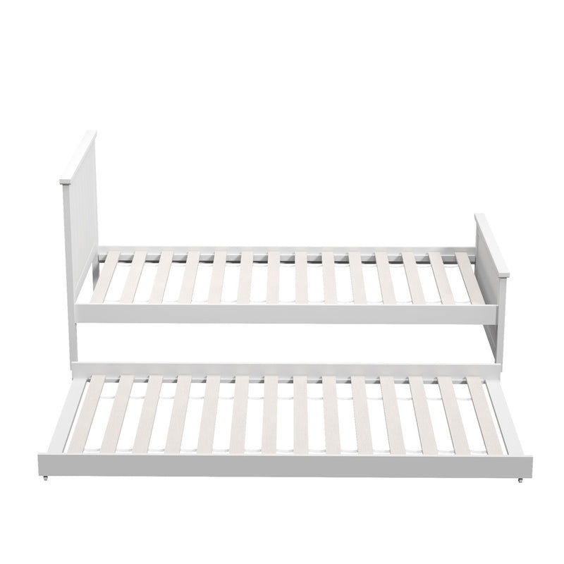 Oikiture Trundle Bed Frame Single Size Wooden Daybed White