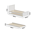 Oikiture Trundle Bed Frame Single Size Wooden Daybed White