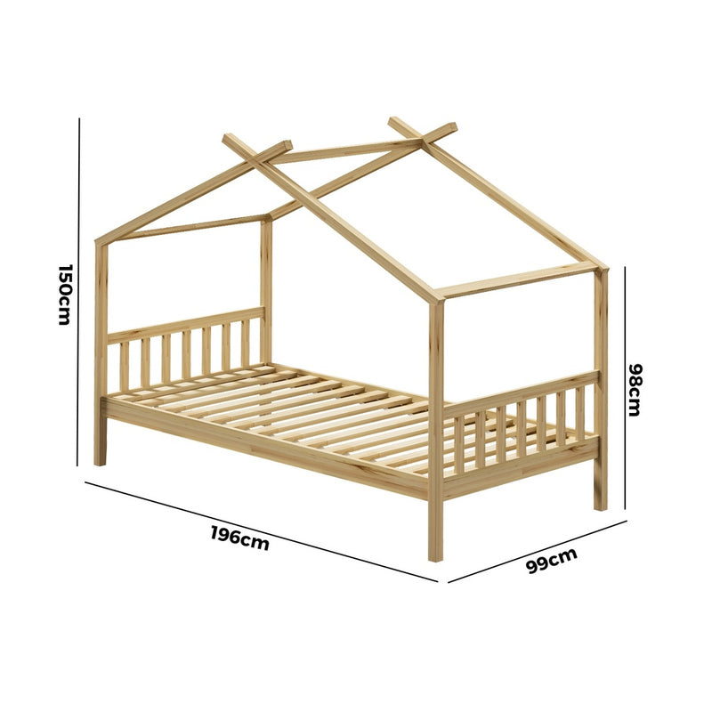 Oikiture Bed Frame Wooden Kids Single Timber House Beds