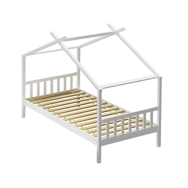Oikiture Bed Frame Wooden Kids Single Timber House Beds White
