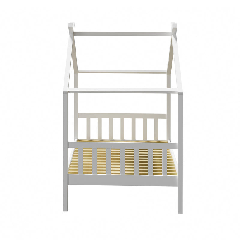 Oikiture Bed Frame Wooden Kids Single Timber House Beds White