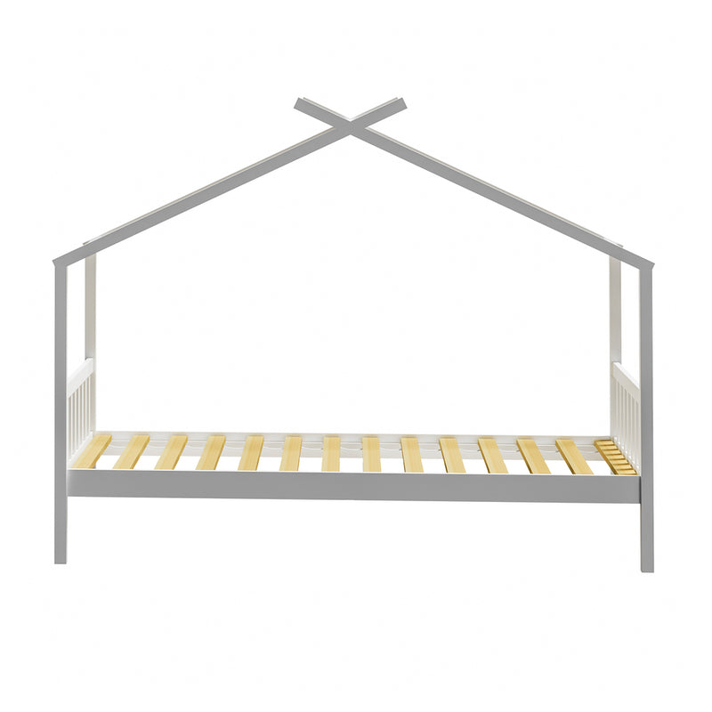 Oikiture Bed Frame Wooden Kids Single Timber House Beds White