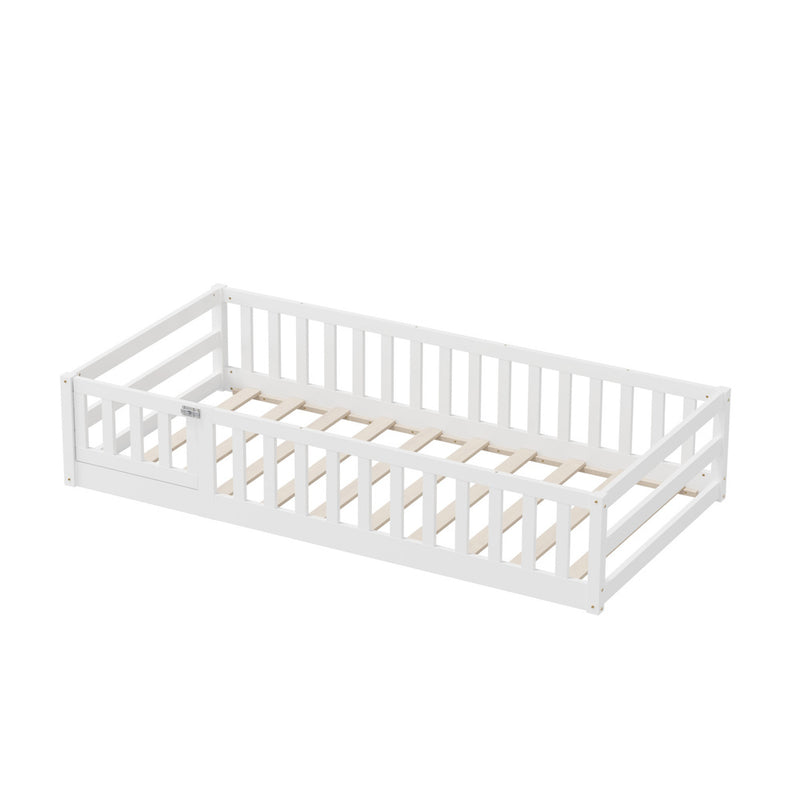 Oikiture Kids Bed Frame Single Beds Timber Wood Gate Guard White