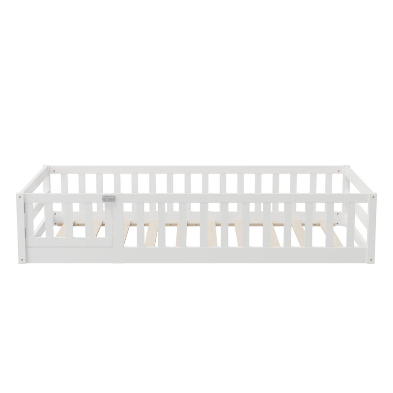 Oikiture Kids Bed Frame Single Beds Timber Wood Gate Guard White
