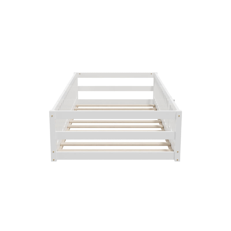 Oikiture Kids Bed Frame Single Beds Timber Wood Gate Guard White