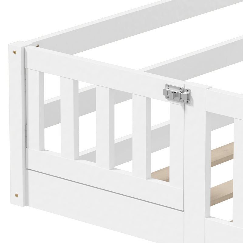 Oikiture Kids Bed Frame Single Beds Timber Wood Gate Guard White