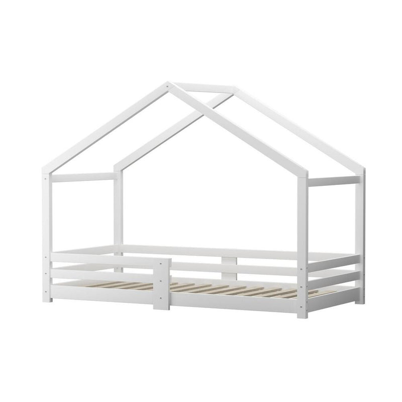 Oikiture Single Bed Frame Wooden Kids House Style White