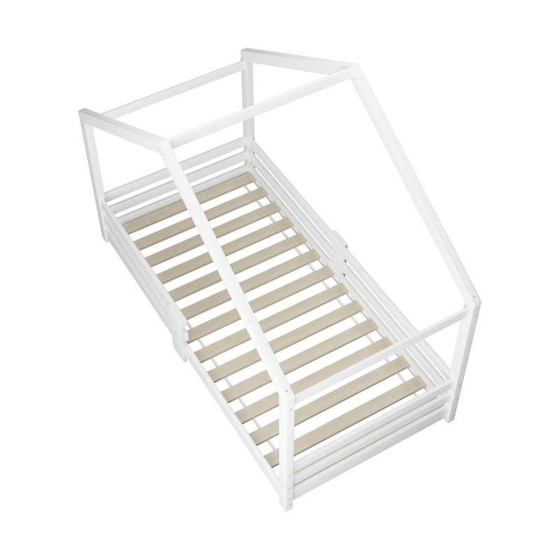 Oikiture Single Bed Frame Wooden Kids House Style White