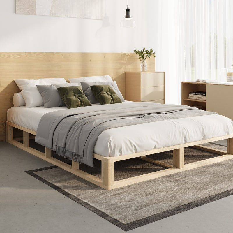 Oikiture Wooden Bed Frame King Single Cage-like Base