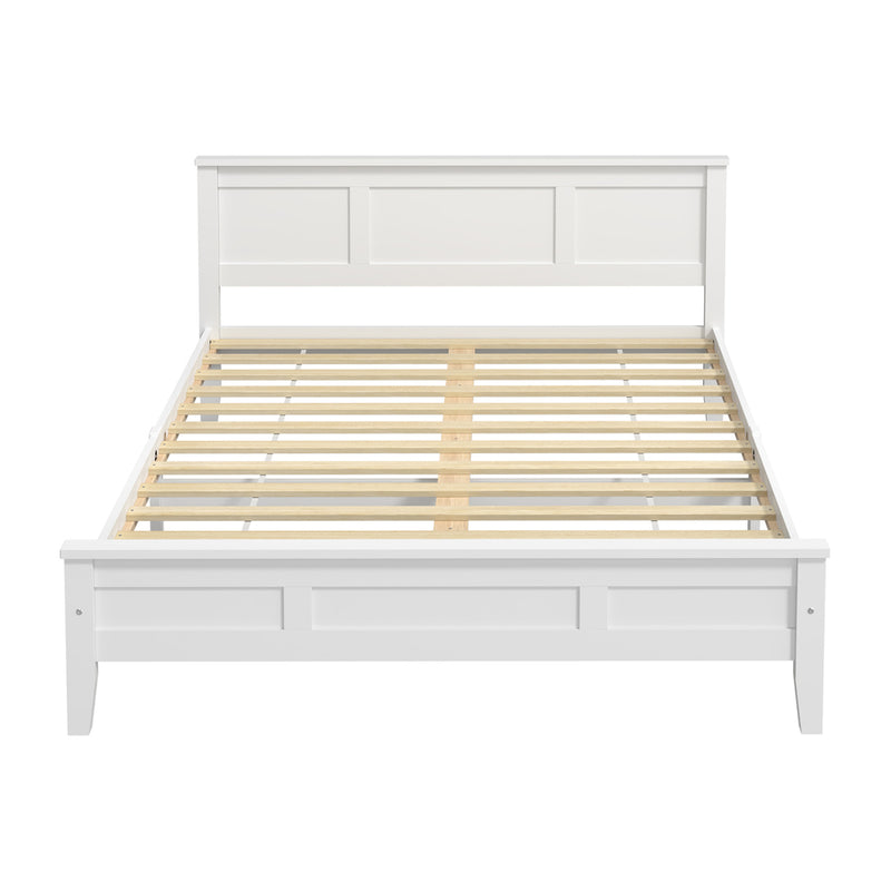 Oikiture Double Wood Bed Frame & Slatted Base Pine Headboard White