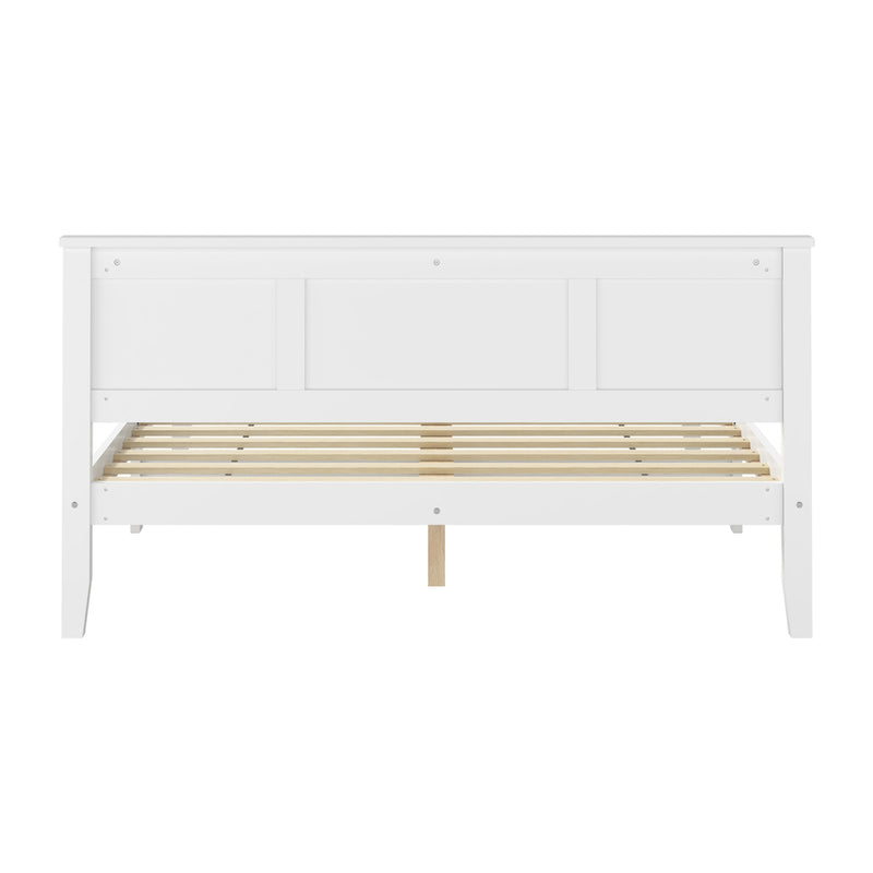 Oikiture Double Wood Bed Frame & Slatted Base Pine Headboard White
