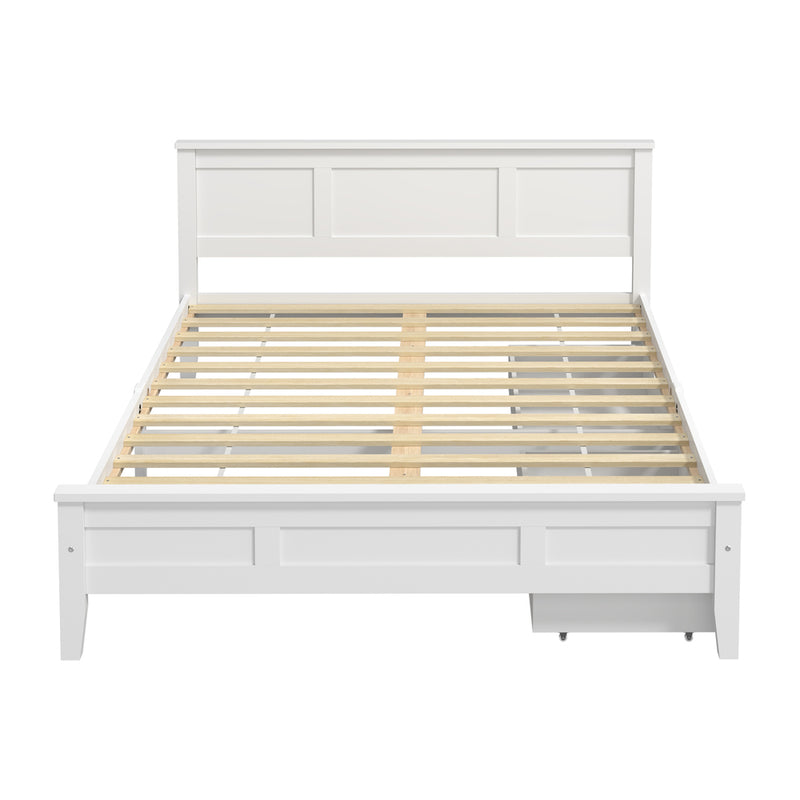 Oikiture Double Wooden Bed Frame with 2 Drawers White