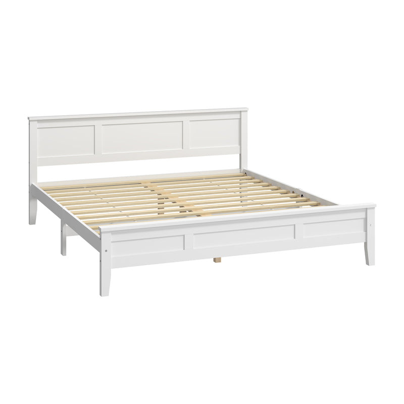 Oikiture King Wood Bed Frame & Slatted Base Pine Headboard White