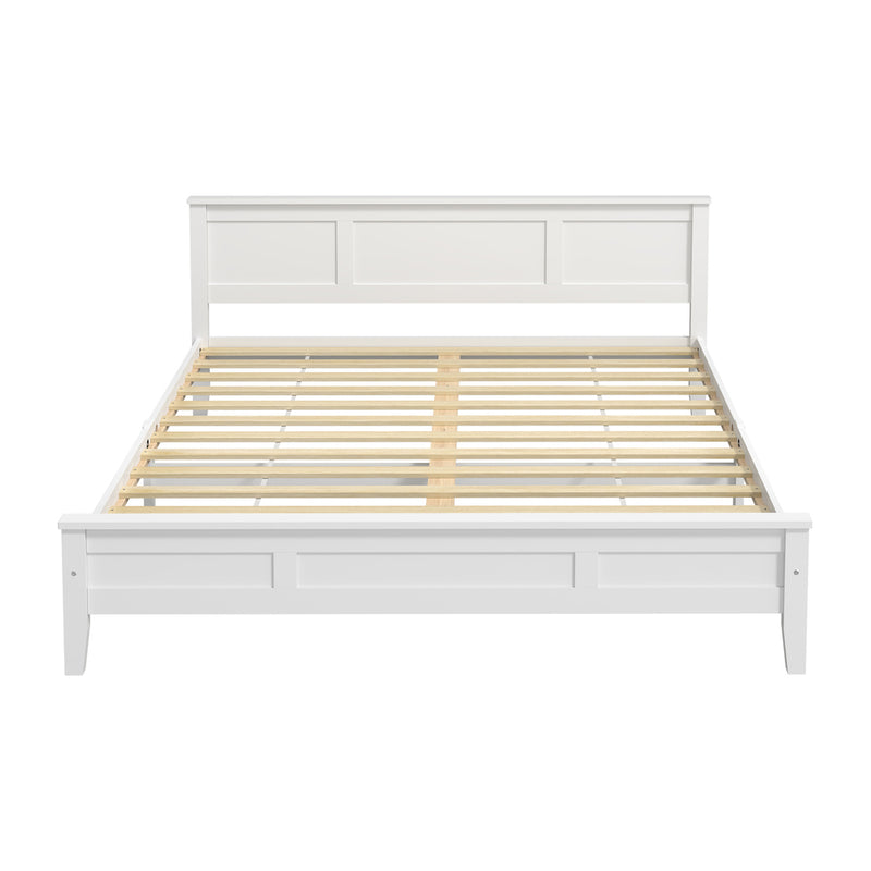 Oikiture King Wood Bed Frame & Slatted Base Pine Headboard White