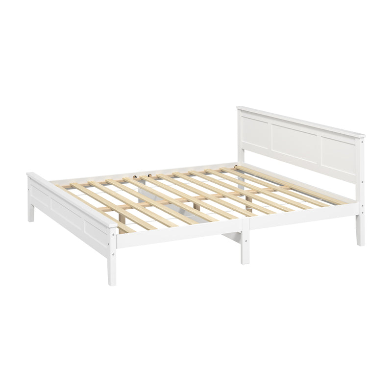 Oikiture King Wood Bed Frame & Slatted Base Pine Headboard White