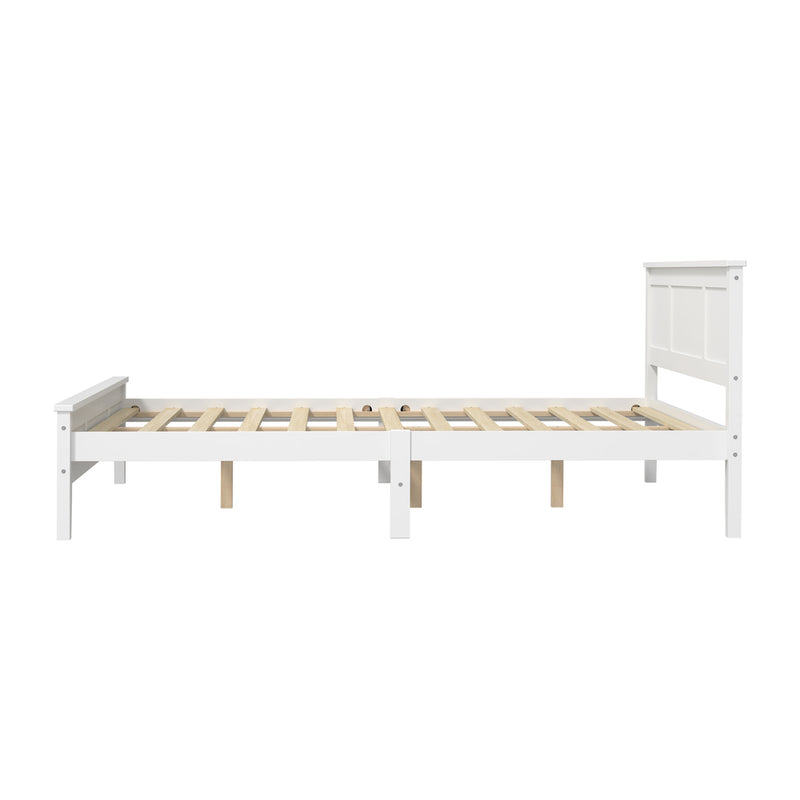 Oikiture King Wood Bed Frame & Slatted Base Pine Headboard White