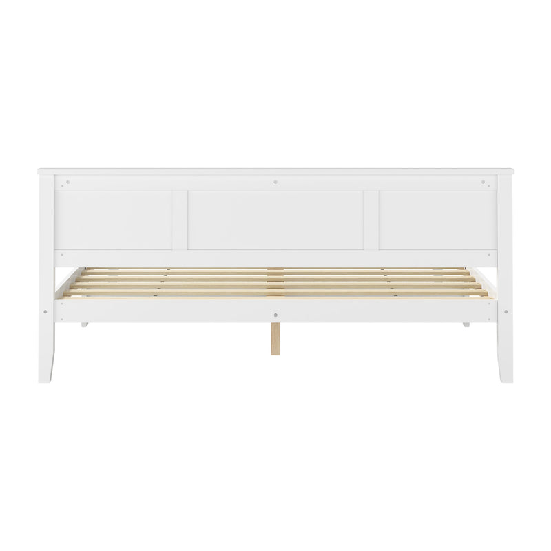 Oikiture King Wood Bed Frame & Slatted Base Pine Headboard White