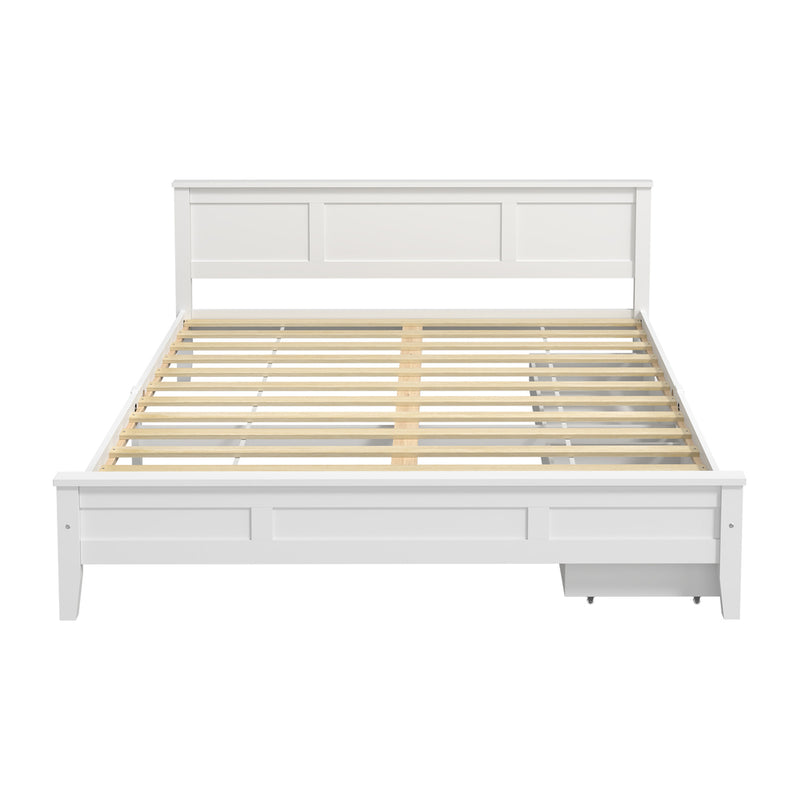 Oikiture King Wooden Bed Frame with Headboard 2 Drawers White