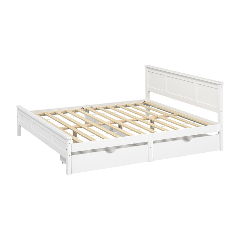 Oikiture King Wooden Bed Frame with Headboard 2 Drawers White