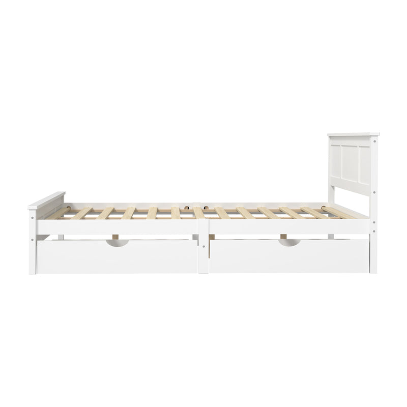 Oikiture King Wooden Bed Frame with Headboard 2 Drawers White